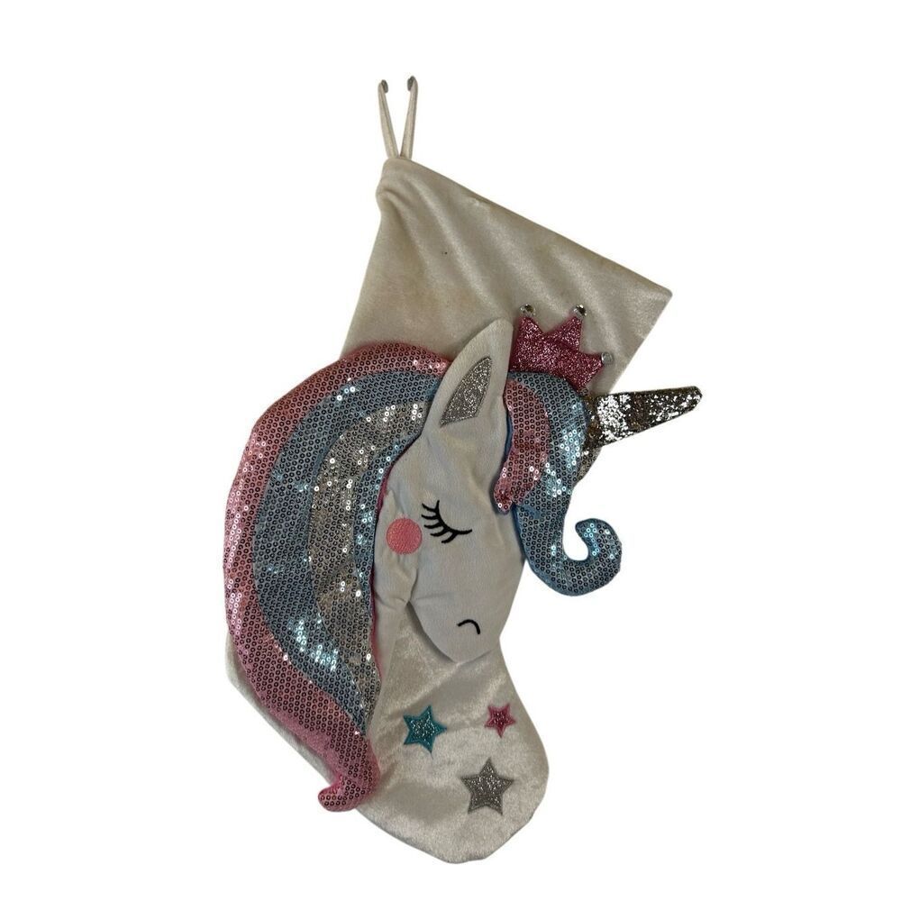 Unicorn Christmas stocking sequined‎ pink blue